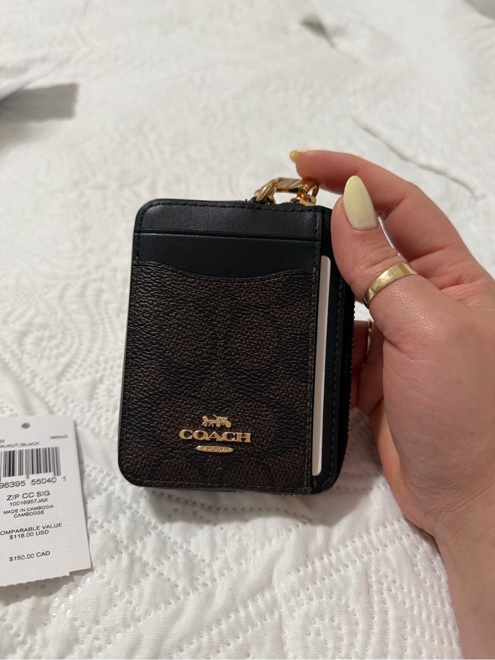 Coach Brown & Black Signature Card Holder with Gold Hardware